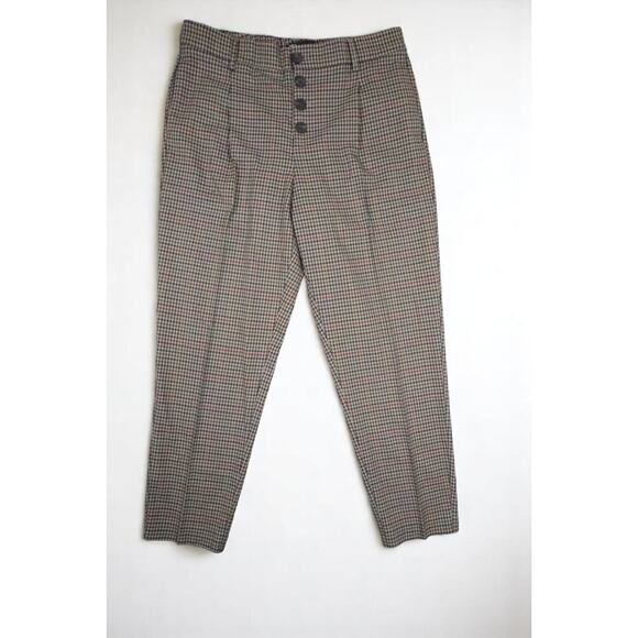 ZARA Plaid High Waist Trousers – Brown Check Pants – Women’s Size L – Button - Picture 1 of 4